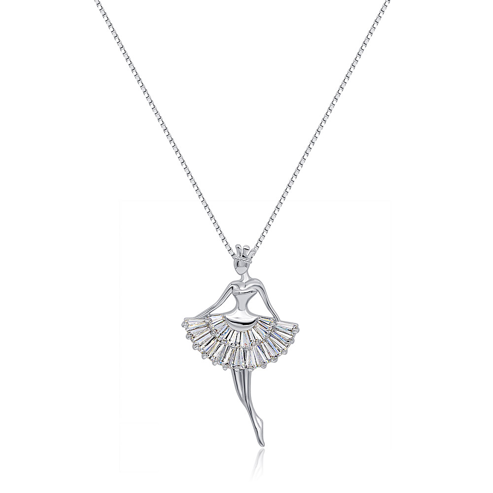 Dancing Ballerina CZ Pendant Necklace